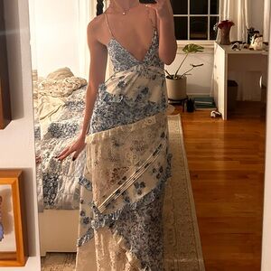 For Love And Lemons Blue and White Lace Floral Dress